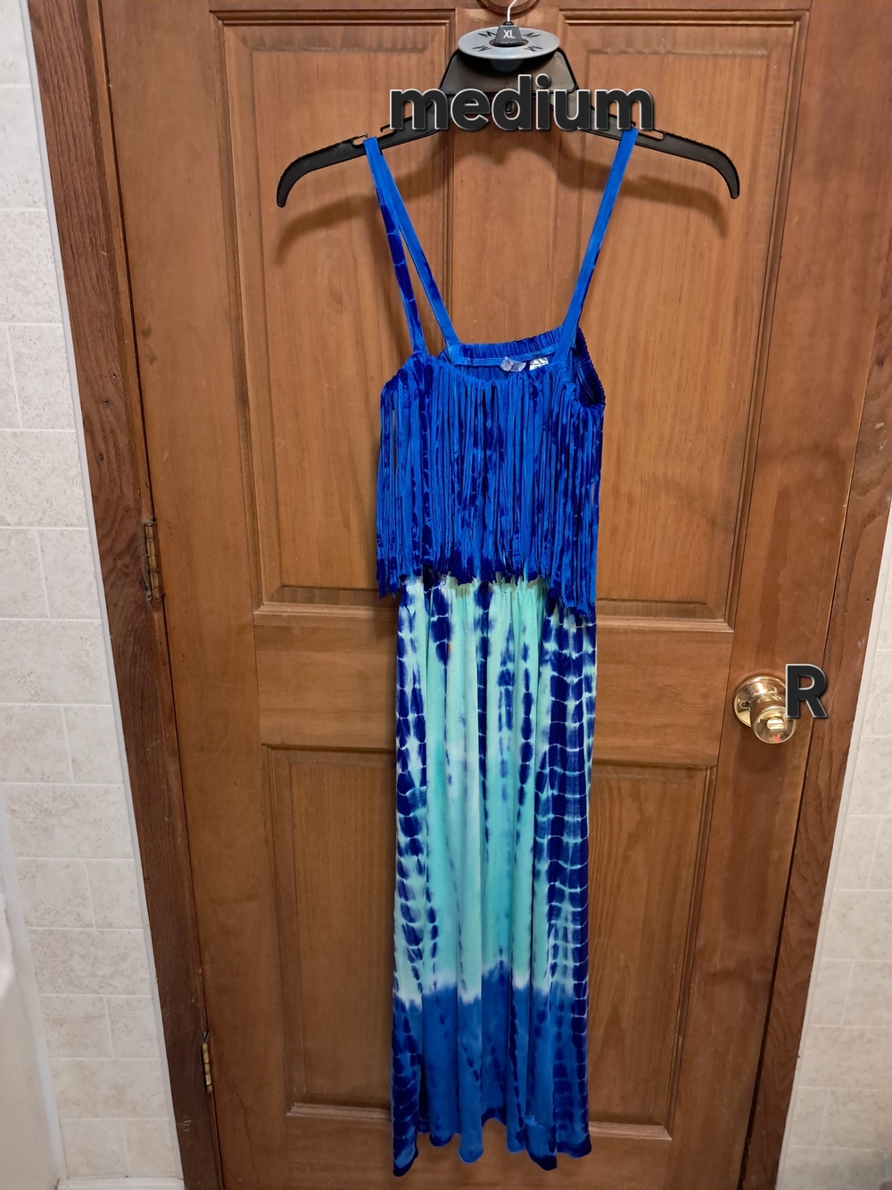 Guess Blue Medium Maxi Dress With Fringed Bodice